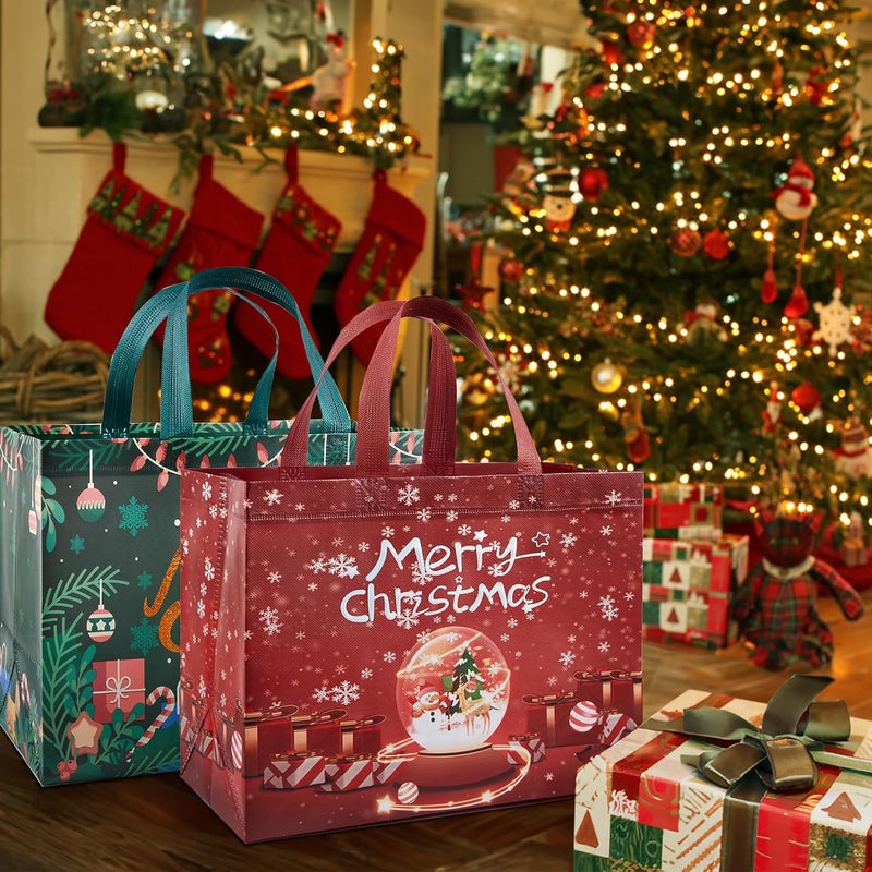 YANGTE 8 Pack Christmas Gift Bags with Handles, Large Non-Woven Tote Bags for Wrapping Xmas Party Favors, 12.8"x9.8"x6.7 - Image 2